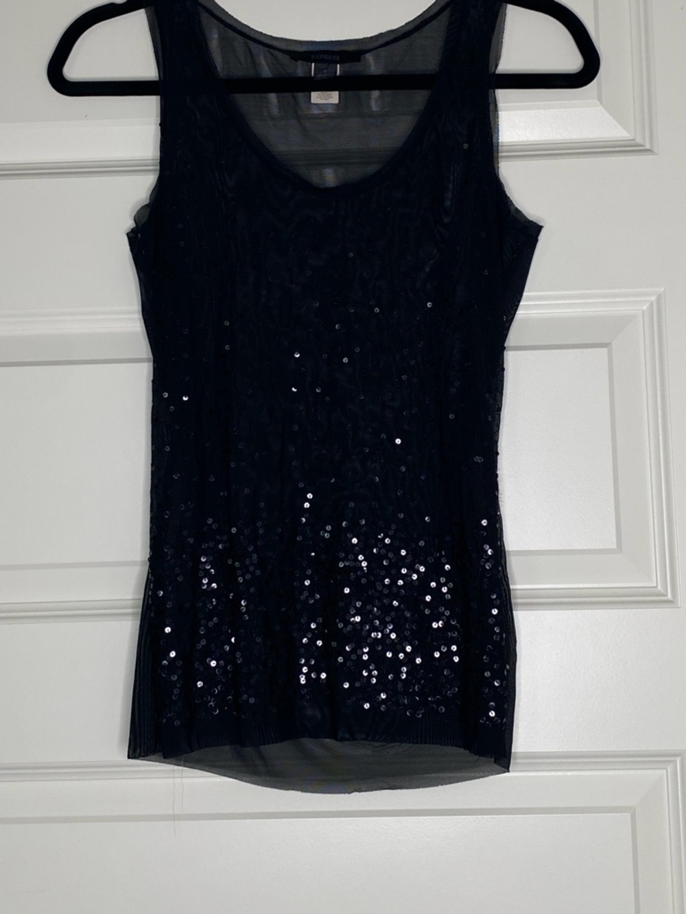Y2k Express Black Sheer Sequin Tank Top